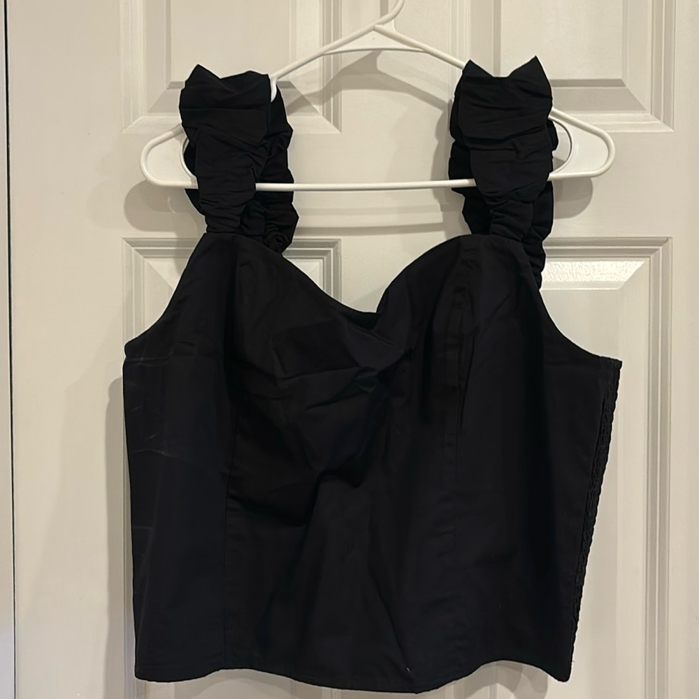 XL black tank top with ruffle straps